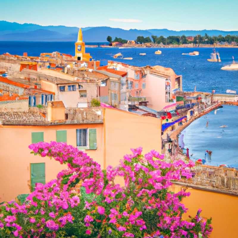 Una pareja disfruta del encantador puerto de Saint-Tropez, Francia, bordeado de yates de lujo y coloridas fachadas, durante su escapada invernal de 5 días en la Riviera francesa.