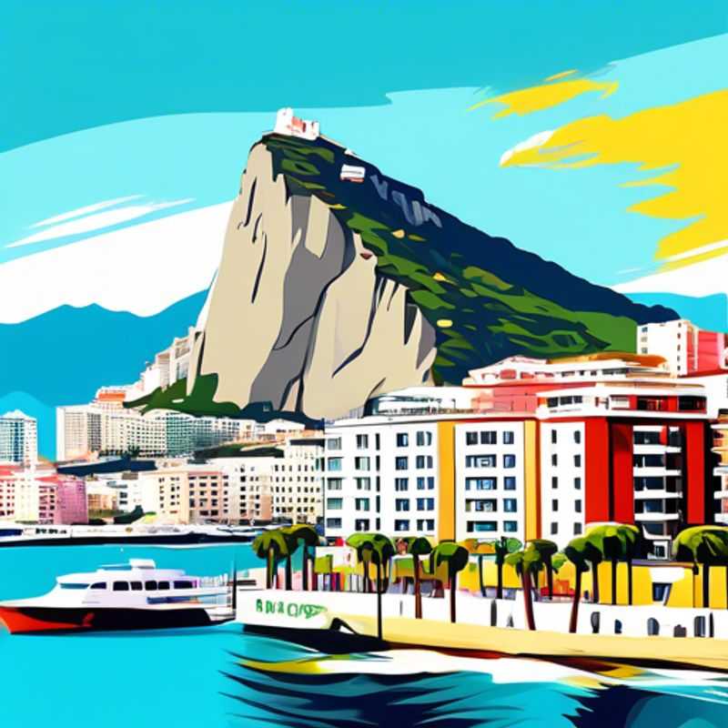 Un voyageur solitaire, L'Aventurier, se tenant fièrement devant le rocher emblématique de Gibraltar, prêt à explorer les mystères et les légendes de ce lieu unique lors de son séjour de trois semaines au printemps.