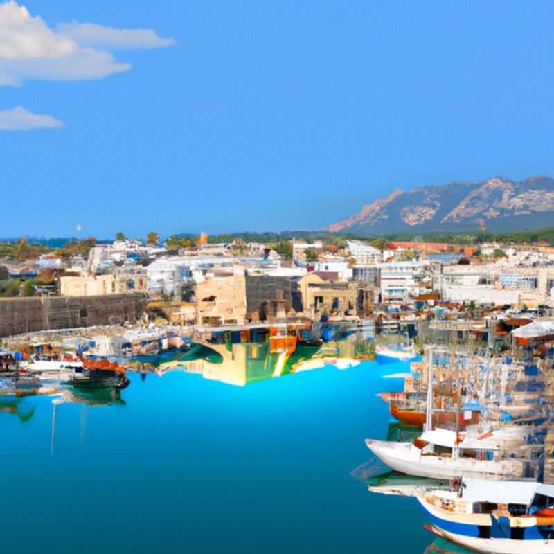 A couple strolls along the captivating Kyrenia harbor in Cyprus, surrounded by the tranquil waters and the enchanting backdrop of the snow-capped mountains, embarking on their 4-day winter adventure.