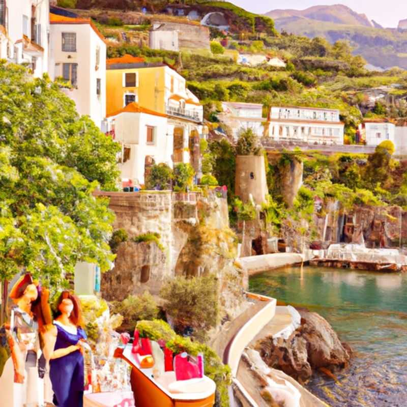 A family with children bundled in winter attire, strolling along the picturesque promenade of Amalfi, Italy, with the iconic Duomo di Amalfi cathedral perched atop a majestic cliff in the background, during their memorable 4-day winter getaway.