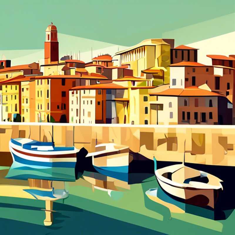 Two wellness-focused travelers standing in awe before the charming harbor of Livorno, Italy, their summer adventure filled with tranquil exploration and rejuvenating experiences.