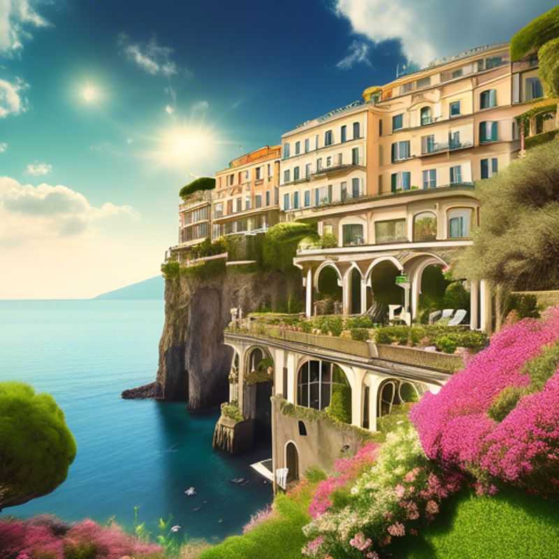 A family of the Gap Year Travelers strolling along the picturesque seaside promenade of Sorrento, Italy, taking in the vibrant colors and charming ambiance of this coastal town during their 24-hour spring adventure.